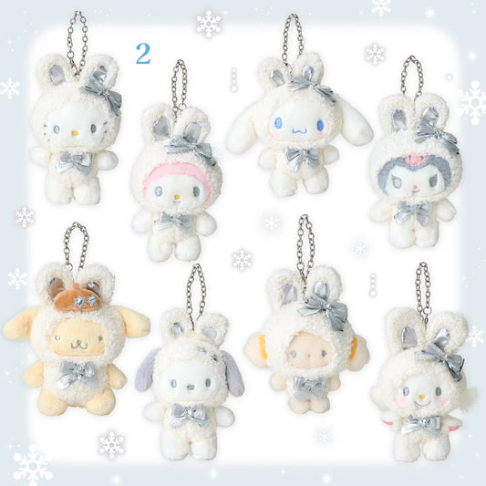 SANRIO Hello Kitty Fluffy Snow Rabbit Plush Keychain